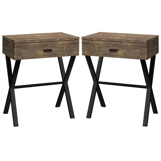 24" Wood Top Storage End Table in Brown and Black - Set of 2 - 54 x 84