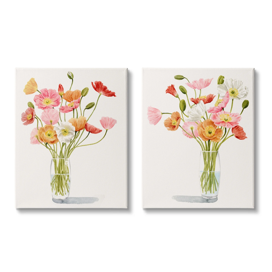 Stupell Industries Dazzling Flower Blossoms Soft Pink Glass Bouquets 2pc Multi Piece Canvas Wall Art Set - Multi-Color