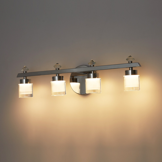 4-Lights Bathroom Light Fixtures Over Mirror, Chrome Modern Vanity Lighting with Clear Glass Shades for Living Power Room