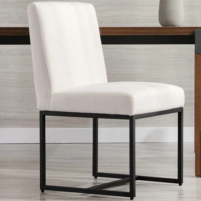 Linen Upholstered Dining Room Chair, Mid Century Modern Fabric Chair For Dining Room, With Metal Frame, Cream