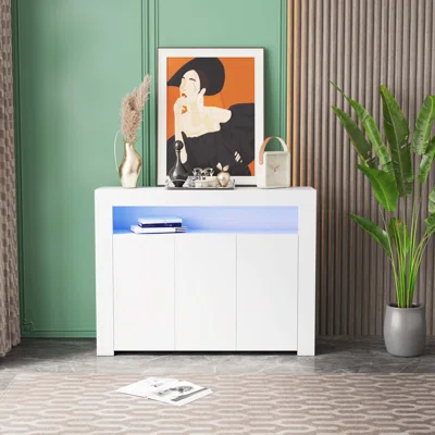 White Wooden Sideboard With LED Light