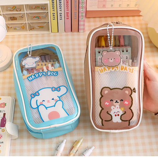 Kawaii Large-Capacity Pencil Case, Student Multi-Layer Cute Transparent Stationery Bag, Zip Pouch, School Supplies