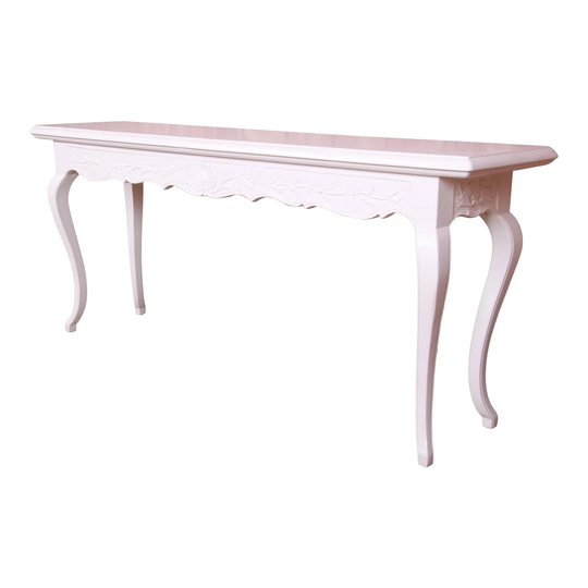 Italian Provincial White Lacquered Console Or Sofa Table, Newly Refinished