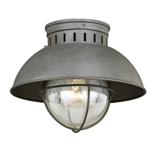 Harwich Gray Coastal Barn Dome Outdoor Flush Mount Ceiling Light Clear Glass - 10-in W x 7.75-in H x 10-in D