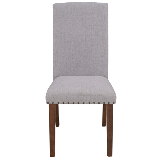 Mid-Century Modern High-Back Upholstered Dining Chairs, Set of 2 Fabric Dining Chairs with Copper Nails
