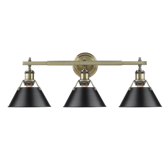 Golden Lighting Orwell AB Aged Brass Black Shade 3-light Bath Vanity
