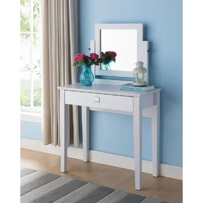 Gavino Creative Contemporary Elegant Modern Style 31"l X 15"w X 51"h Office Home Utility Wooden Drawer Storage Dresser Table & Adjustable Square Mirro