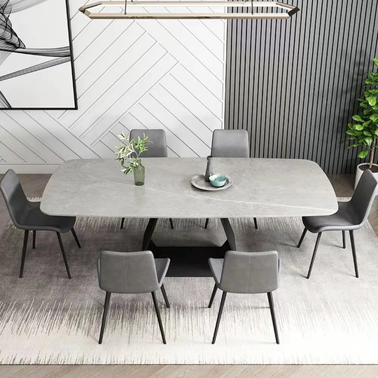 Modern Dining Table, Sintered Stone Tabletop Dining Table with Carbon Steel Base, Chairs Not Included