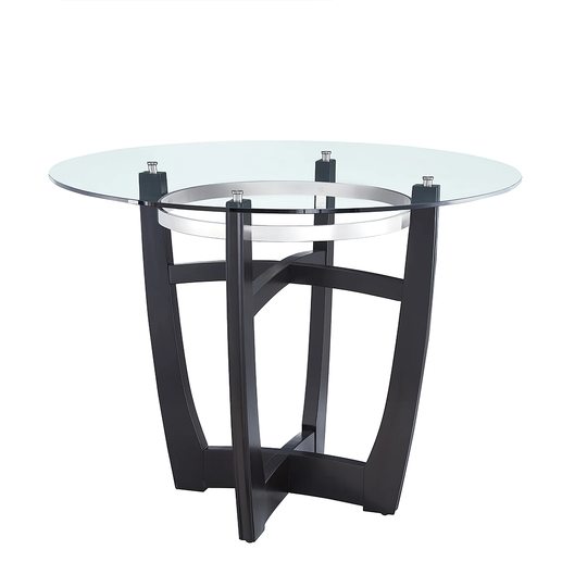 Dining Table with Clear Tempered Glass Top, Solid Wood Base, Modern Round Glass Kitchen Table for Kitchen Dining Room