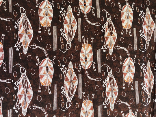 Aboriginal Art Isaiah Turtle & Echidna Brown Orange Quilting Cotton Fabric By 1/2 Yard Or Fat Quarter, Australian Native