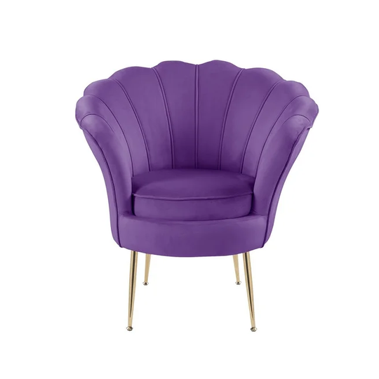 Modern Elegant Velvet Scalloped Back Barrel Accent Chair Side Chair with Metal Legs