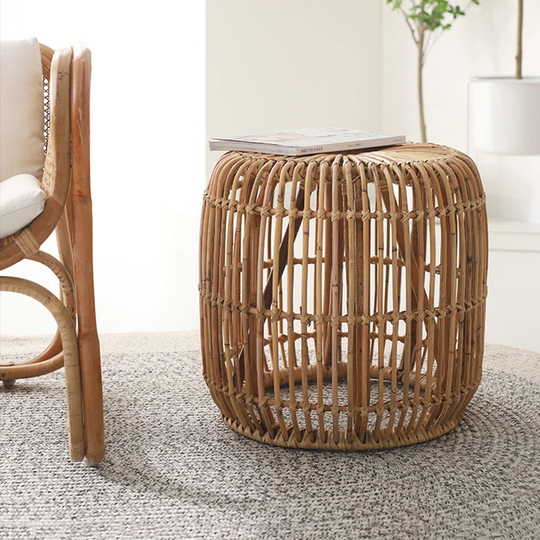 Natural Rattan Round Coffee Table | Handwoven Side For Living Room