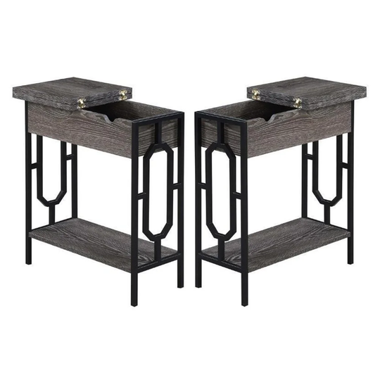 Top End Table with Charging Station in Gray and Black - Set of 2 - 54 x 84
