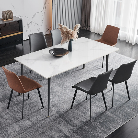 UNHO Modern Dining Table with Slate Stone Top and Metal Legs Rectangle - 47.2x27.5x30 inch