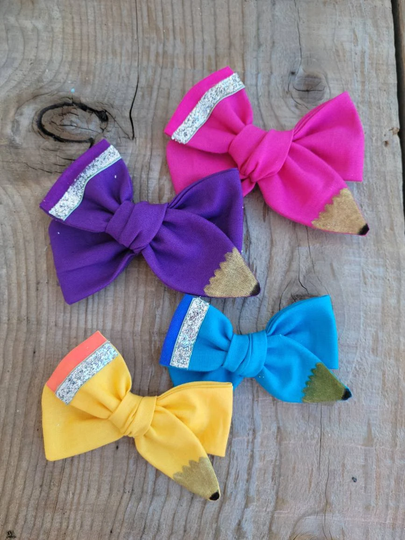 Pencil Bow, Hand Tied Preschool Hair Kindergarten Back To School Bow
