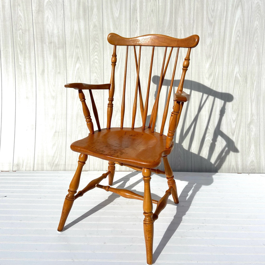 Vintage Tell City Hard Rock Solid Maple Colonial Style Fiddleback Duxbury Dining Arm Chair 728