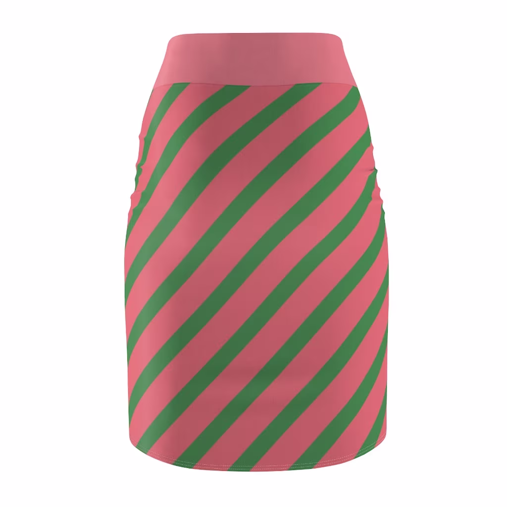 Pink & Green Mini Stripe Women's Pencil Skirt