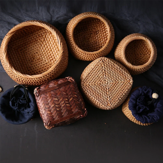 Rattan Pen Pencil Ruler Holder Chopsticks Tube Spoons Bucket Dinner Knives Forks Tableware Storage Box Home Baskets