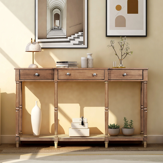 Solid Wood Console Table Entryway Table with Storage Shelf & Drawer