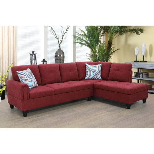 2-Pieces Sectional Sofa & Chaise,Burgundy,Flannelette(09704B-2)
