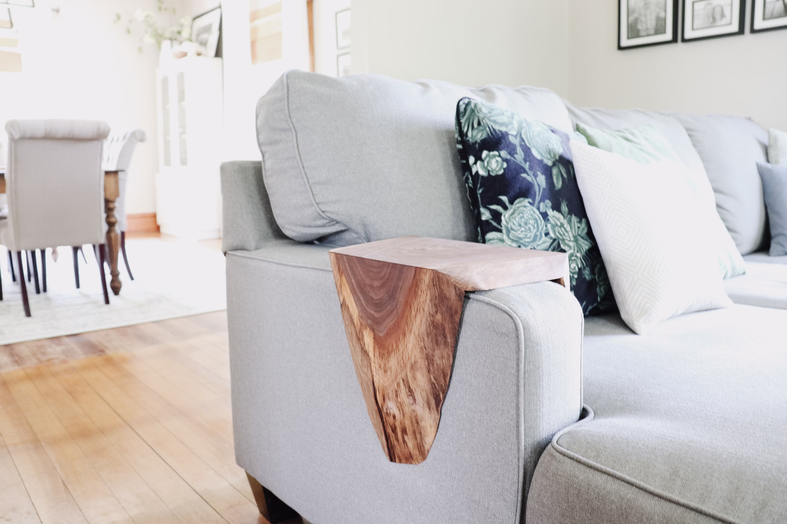 Walnut Waterfall Armrest Table, Laptop Table, Side Sofa Armrest Table